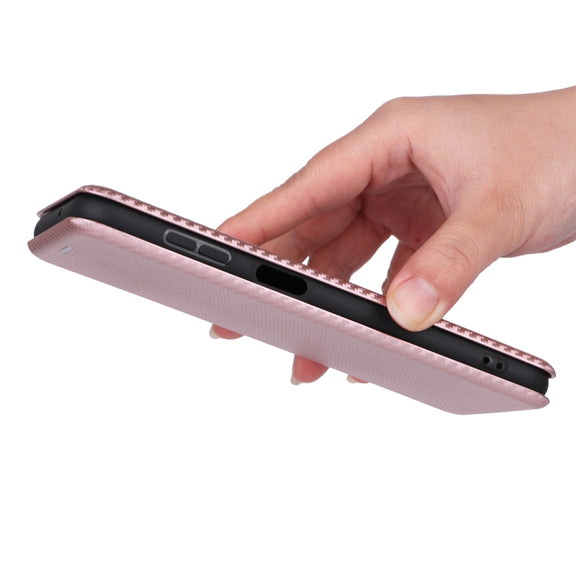 For Samsung Galaxy M14 5G Global Carbon Fiber Texture Flip Leather Phone Case(Pink)