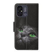 For Xiaomi Redmi 12C Colored Drawing Pattern Flip Leather Phone Case(Black Cat)