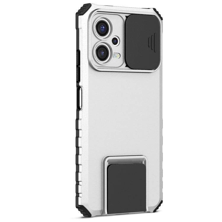 For Xiaomi Redmi Note 12 5G / Poco X5 Stereoscopic Holder Sliding Camshield Phone Case(White)