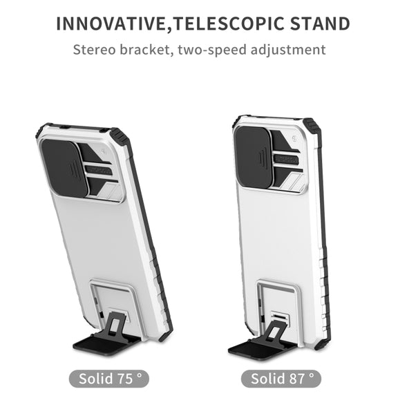 For Xiaomi Redmi Note 12 5G / Poco X5 Stereoscopic Holder Sliding Camshield Phone Case(White)