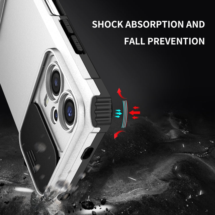 For Xiaomi Redmi Note 12 5G / Poco X5 Stereoscopic Holder Sliding Camshield Phone Case(White)