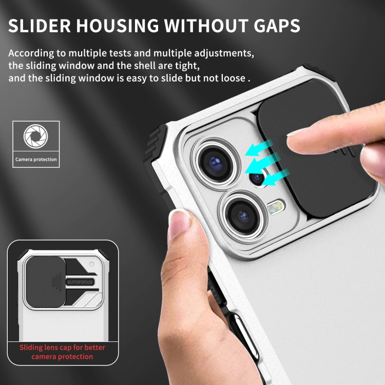 For Xiaomi Redmi Note 12 5G / Poco X5 Stereoscopic Holder Sliding Camshield Phone Case(White)