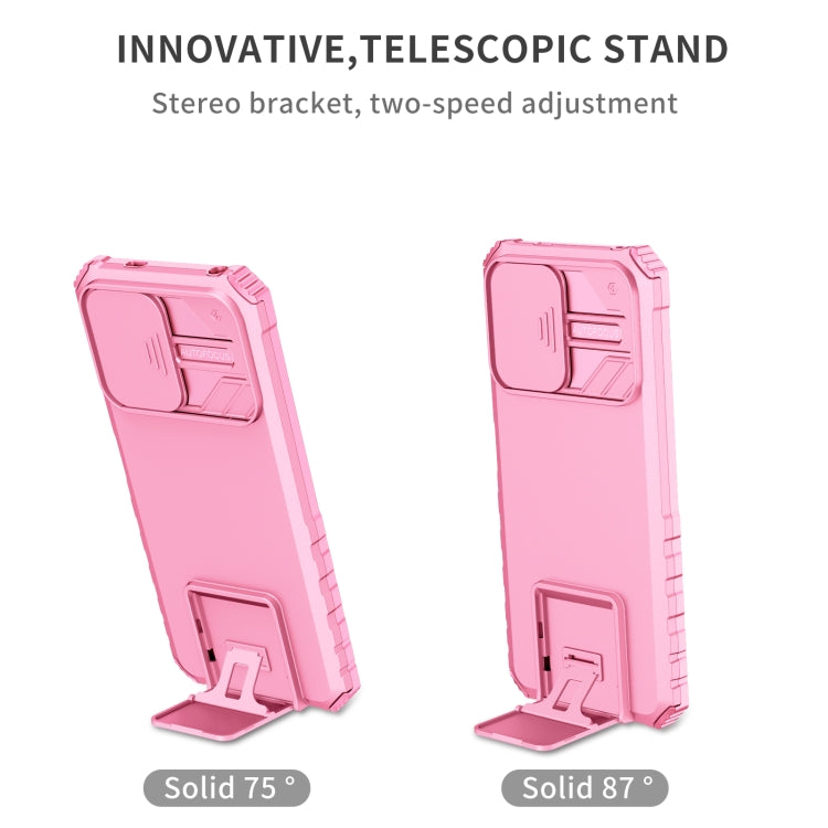 For Xiaomi Redmi Note 12 5G / Poco X5 Stereoscopic Holder Sliding Camshield Phone Case(Pink)