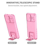 For Xiaomi Redmi Note 12 5G / Poco X5 Stereoscopic Holder Sliding Camshield Phone Case(Pink)