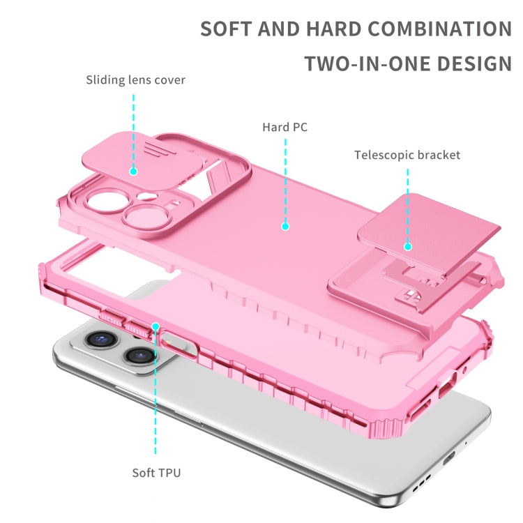 For Xiaomi Redmi Note 12 5G / Poco X5 Stereoscopic Holder Sliding Camshield Phone Case(Pink)