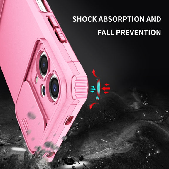For Xiaomi Redmi Note 12 5G / Poco X5 Stereoscopic Holder Sliding Camshield Phone Case(Pink)