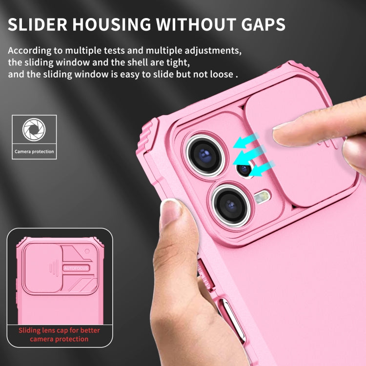 For Xiaomi Redmi Note 12 5G / Poco X5 Stereoscopic Holder Sliding Camshield Phone Case(Pink)