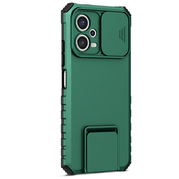 For Xiaomi Redmi Note 12 5G / Poco X5 Stereoscopic Holder Sliding Camshield Phone Case(Green)
