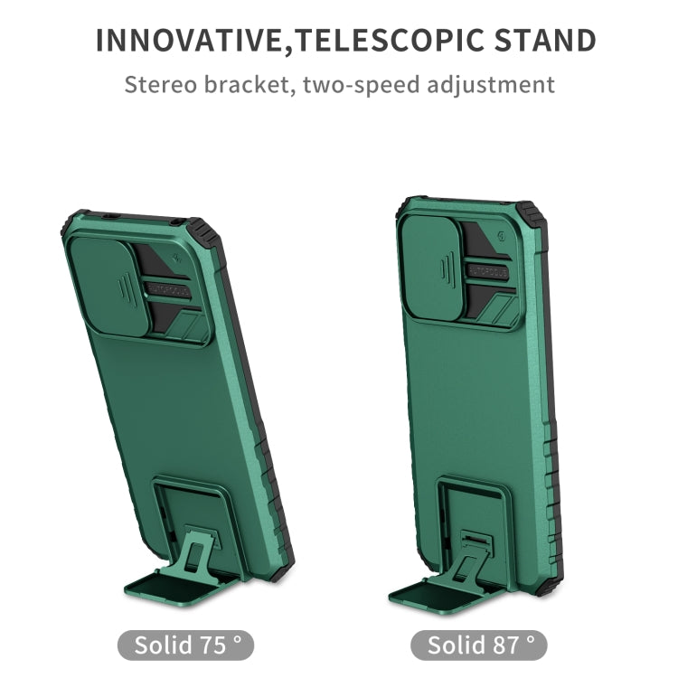 For Xiaomi Redmi Note 12 5G / Poco X5 Stereoscopic Holder Sliding Camshield Phone Case(Green)