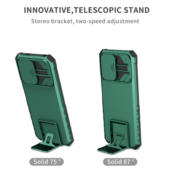 For Xiaomi Redmi Note 12 5G / Poco X5 Stereoscopic Holder Sliding Camshield Phone Case(Green)