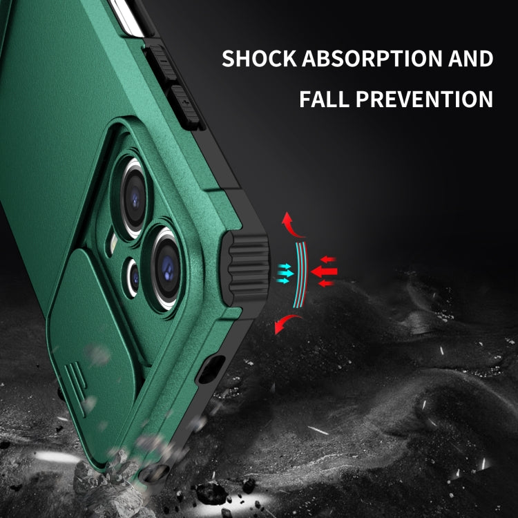 For Xiaomi Redmi Note 12 5G / Poco X5 Stereoscopic Holder Sliding Camshield Phone Case(Green)