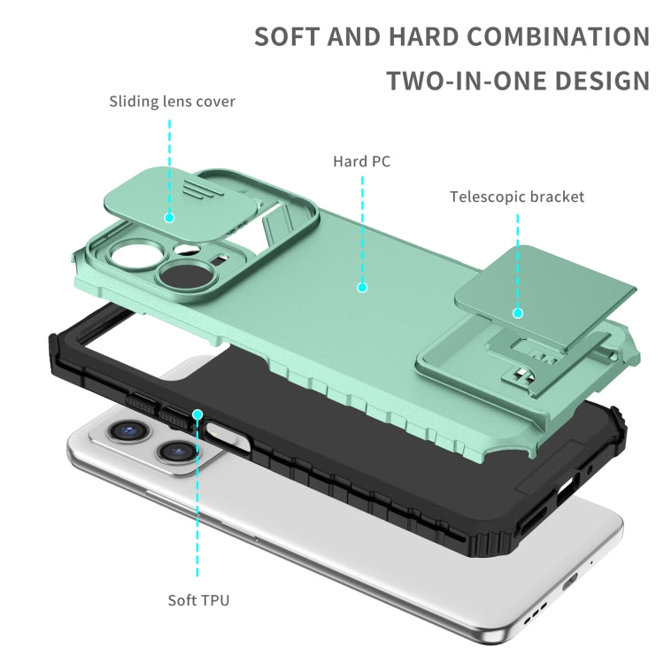 For Xiaomi Redmi Note 12 5G / Poco X5 Stereoscopic Holder Sliding Camshield Phone Case(Light Blue)