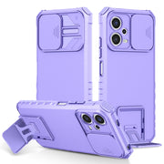 For Xiaomi Redmi Note 12 5G / Poco X5 Stereoscopic Holder Sliding Camshield Phone Case(Purple)