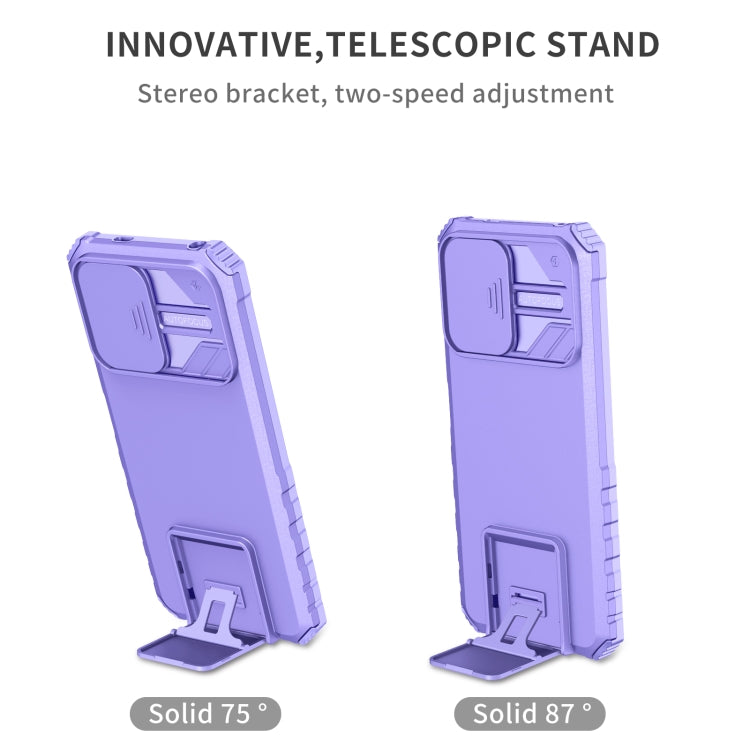For Xiaomi Redmi Note 12 5G / Poco X5 Stereoscopic Holder Sliding Camshield Phone Case(Purple)
