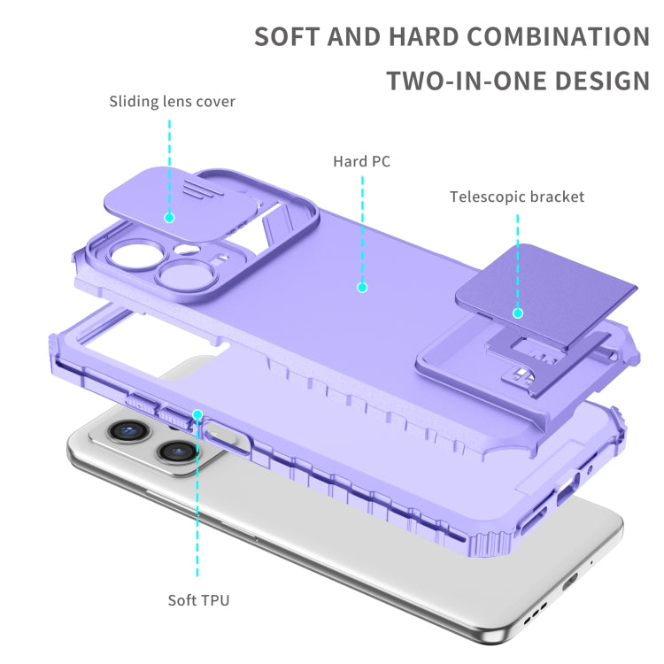 For Xiaomi Redmi Note 12 5G / Poco X5 Stereoscopic Holder Sliding Camshield Phone Case(Purple)