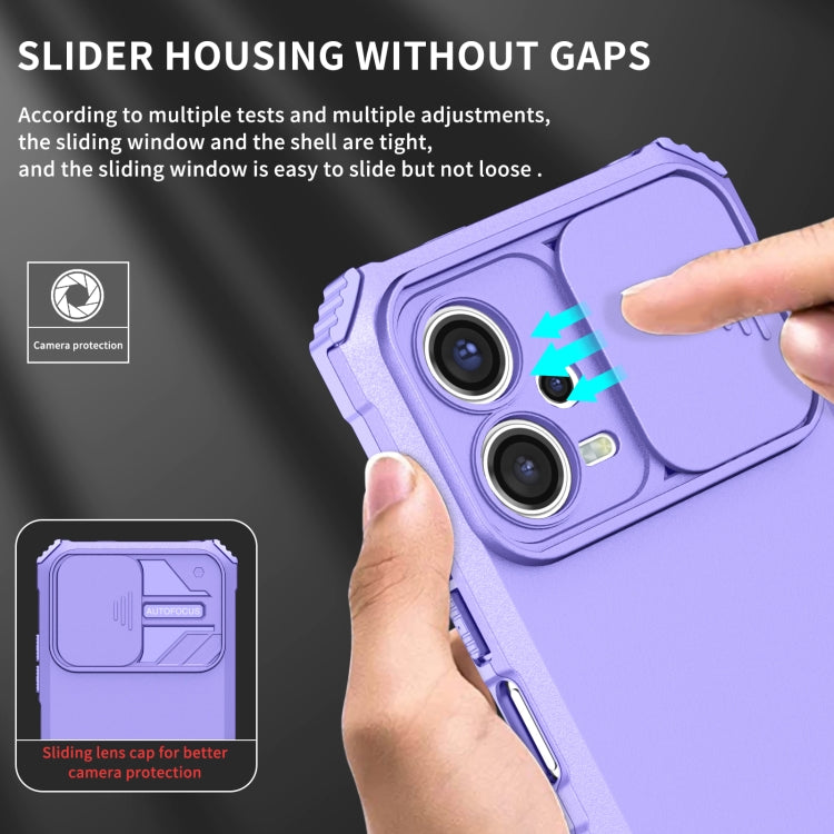 For Xiaomi Redmi Note 12 5G / Poco X5 Stereoscopic Holder Sliding Camshield Phone Case(Purple)