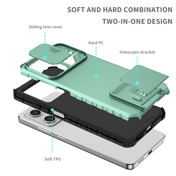 For Xiaomi Redmi Note 12 Pro 5G / Poco X5 Pro Stereoscopic Holder Sliding Camshield Phone Case(Light Blue)
