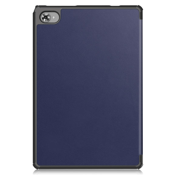For Teclast M40 Plus Custer Pure Color 3-Fold Holder Leather Tablet Case(Dark Blue)
