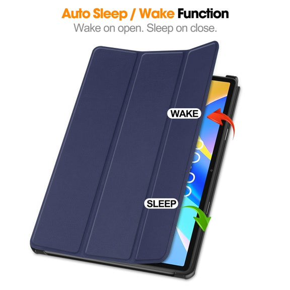 For Teclast M40 Plus Custer Pure Color 3-Fold Holder Leather Tablet Case(Dark Blue)