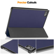 For Teclast M40 Plus Custer Pure Color 3-Fold Holder Leather Tablet Case(Dark Blue)