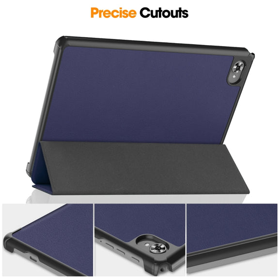 For Teclast M40 Plus Custer Pure Color 3-Fold Holder Leather Tablet Case(Dark Blue)
