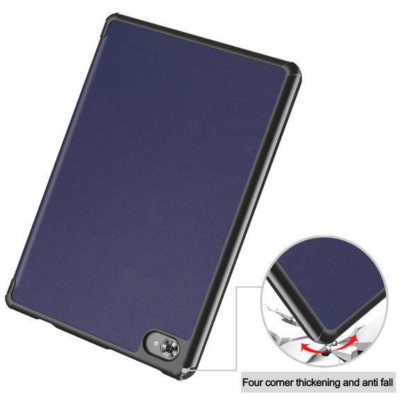 For Teclast M40 Plus Custer Pure Color 3-Fold Holder Leather Tablet Case(Dark Blue)