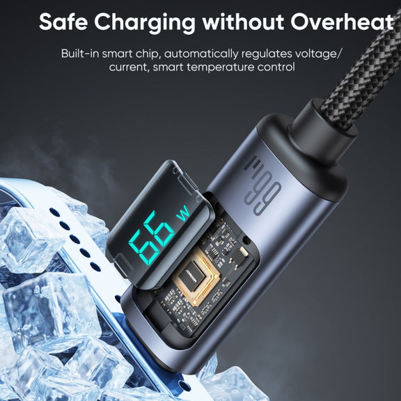 JOYROOM S-AC066A16 6A USB to USB-C / Type-C Digital Display Fast Charging Data Cable, Length:1.2m(Black)