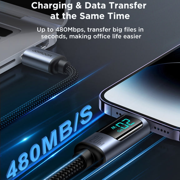 JOYROOM S-CL020A16 20W USB-C / Type-C to 8 Pin Digital Display Fast Charging Data Cable, Length:1.2m(Black)