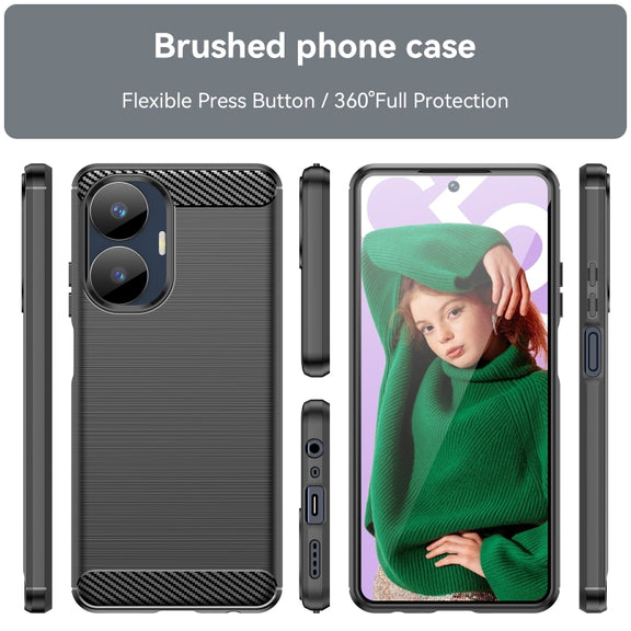 For Realme C55 Brushed Texture Carbon Fiber TPU Phone Case(Black)