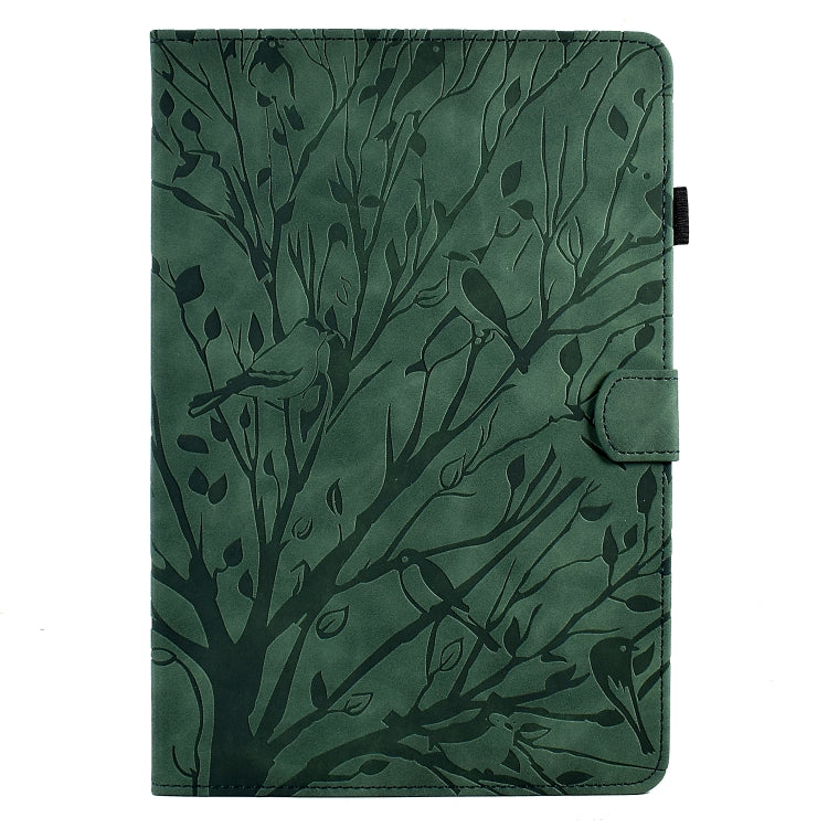 For Amazon Fire HD 10 Plus / HD 10 2021 Fortune Tree Pressure Flower PU Tablet Case with Wake-up / Sleep Function(Green)
