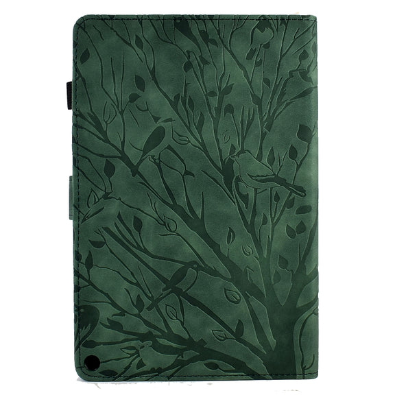 For Amazon Fire HD 10 Plus / HD 10 2021 Fortune Tree Pressure Flower PU Tablet Case with Wake-up / Sleep Function(Green)