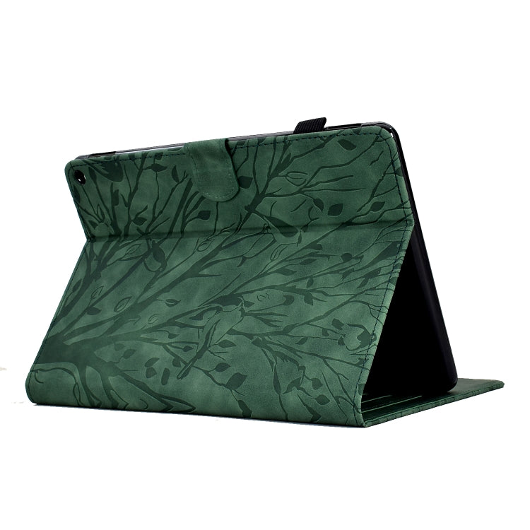 For Amazon Fire HD 10 Plus / HD 10 2021 Fortune Tree Pressure Flower PU Tablet Case with Wake-up / Sleep Function(Green)