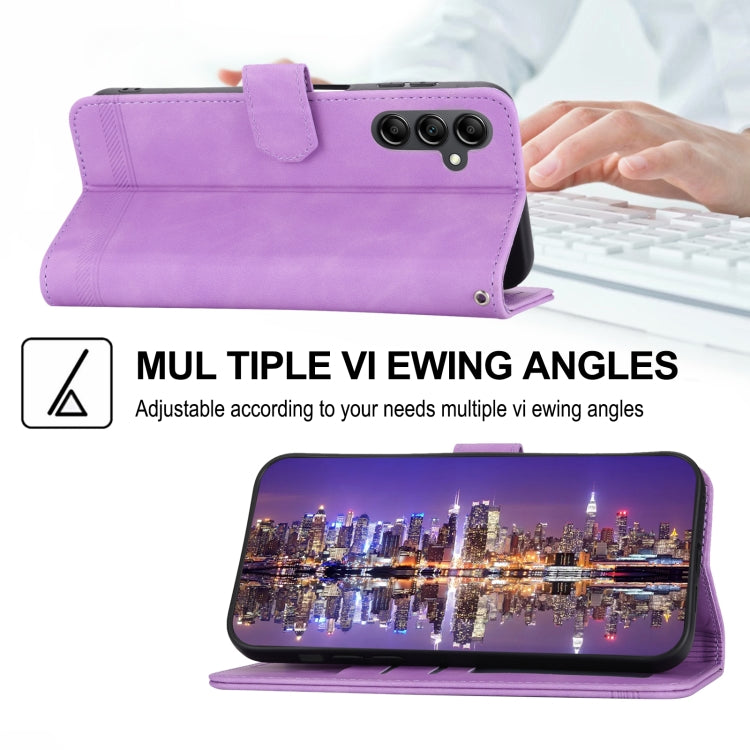 For Samsung Galaxy M14 5G Global Dierfeng Dream Line TPU + PU Leather Phone Case(Purple)
