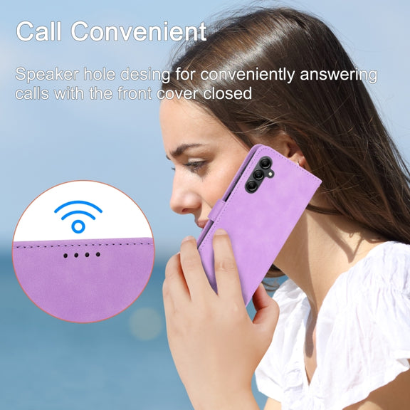 For Samsung Galaxy M14 5G Global Dierfeng Dream Line TPU + PU Leather Phone Case(Purple)