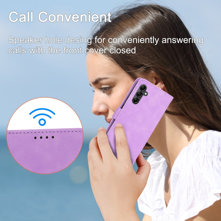 For Samsung Galaxy M14 5G Global Dierfeng Dream Line TPU + PU Leather Phone Case(Purple)