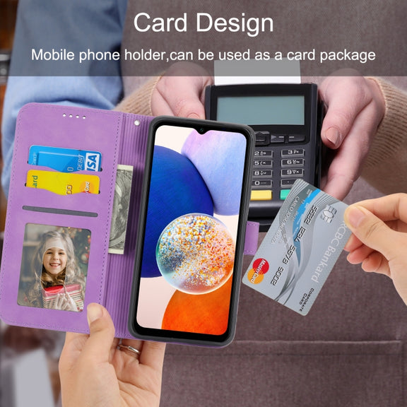 For Samsung Galaxy M14 5G Global Dierfeng Dream Line TPU + PU Leather Phone Case(Purple)