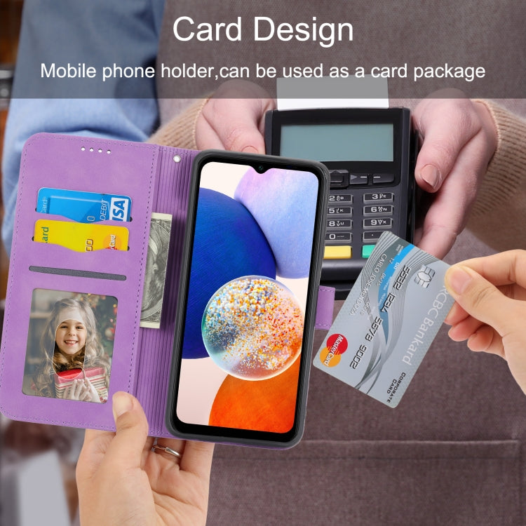 For Samsung Galaxy M14 5G Global Dierfeng Dream Line TPU + PU Leather Phone Case(Purple)