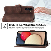 For Samsung Galaxy A24 4G Global Skin-feel Flowers Embossed Wallet Leather Phone Case(Brown)
