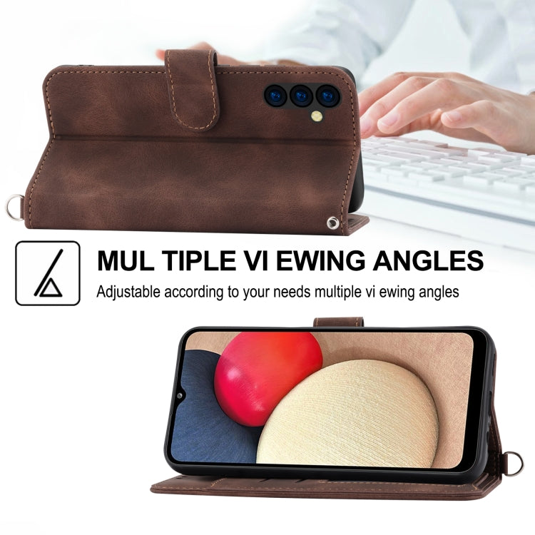 For Samsung Galaxy A24 4G Global Skin-feel Flowers Embossed Wallet Leather Phone Case(Brown)