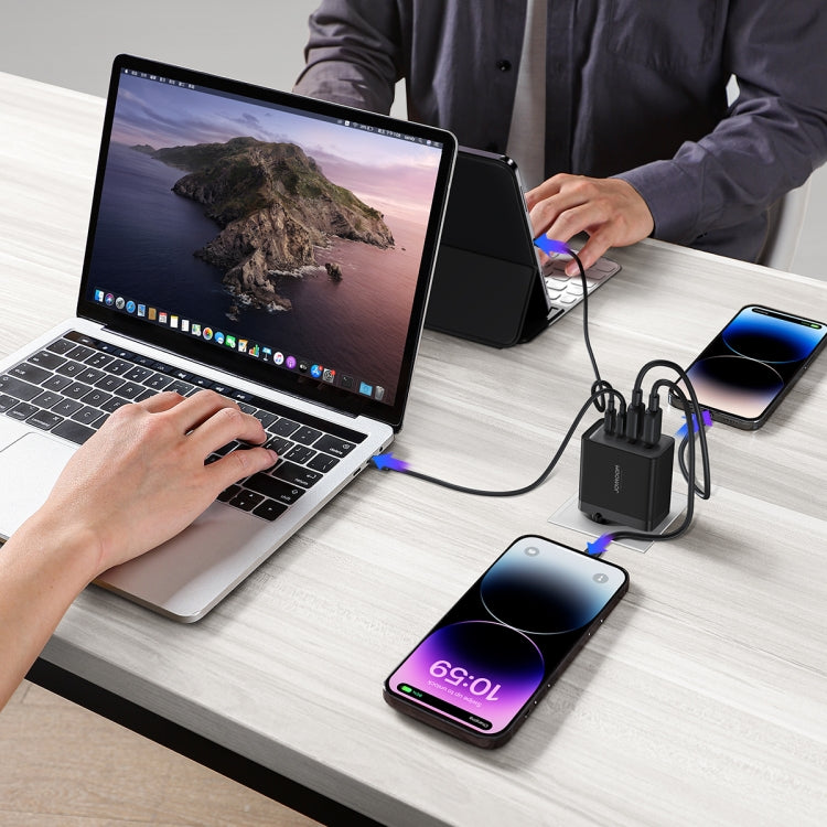 JOYROOM TCG02 Gallium Nitride 67W Dual USB+Dual USB-C/Type-C Multi-Port Charger Set, Specification:EU Plug(Black)