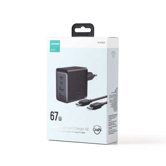 JOYROOM TCG02 Gallium Nitride 67W Dual USB+Dual USB-C/Type-C Multi-Port Charger Set, Specification:EU Plug(Black)