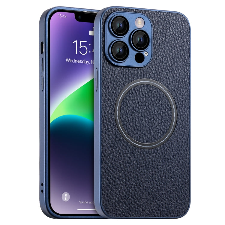 For iPhone 11 Pro Skin Feel Litchi Texture MagSafe Magnetic Phone Case(Blue)