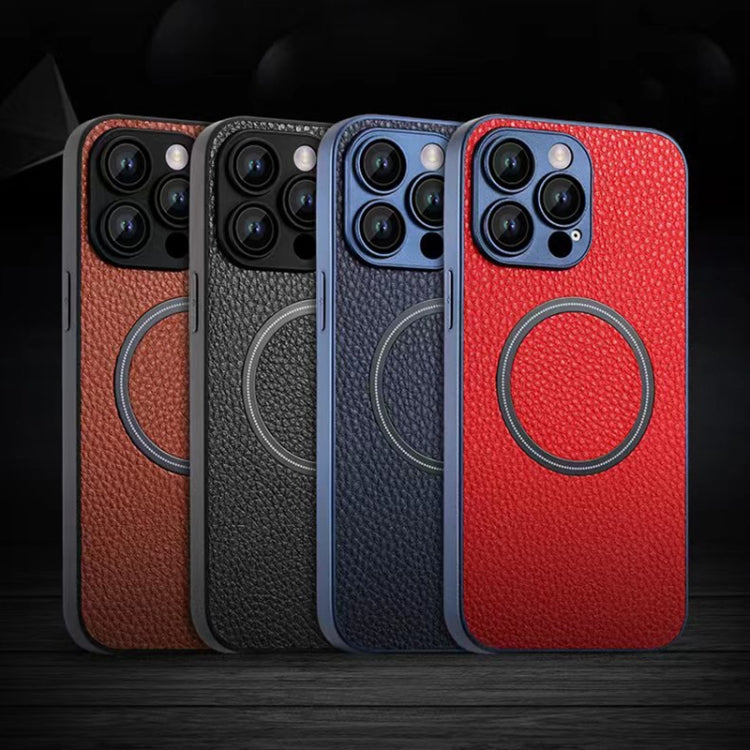 For iPhone 11 Pro Skin Feel Litchi Texture MagSafe Magnetic Phone Case(Blue)