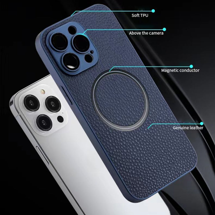 For iPhone 11 Pro Skin Feel Litchi Texture MagSafe Magnetic Phone Case(Blue)