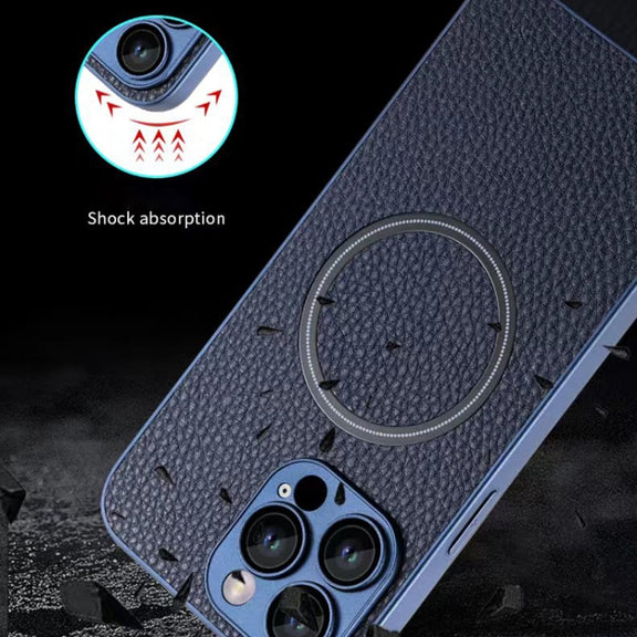 For iPhone 11 Pro Skin Feel Litchi Texture MagSafe Magnetic Phone Case(Blue)