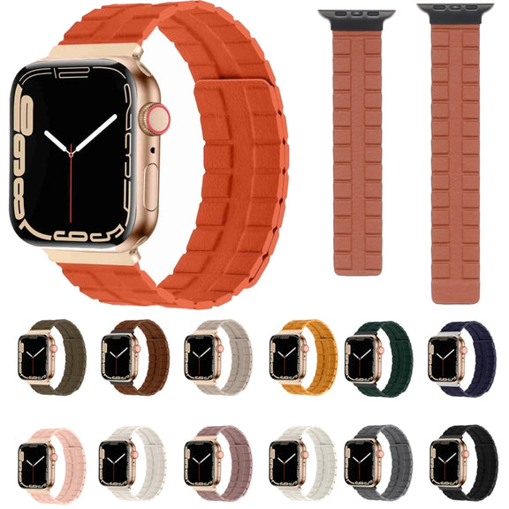 Square Two-section Leather Magnetic Watch Band For Apple Watch Series 8&7 41mm / SE 2&6&SE&5&4 40mm / 3&2&1 38mm(Saddle Brown)