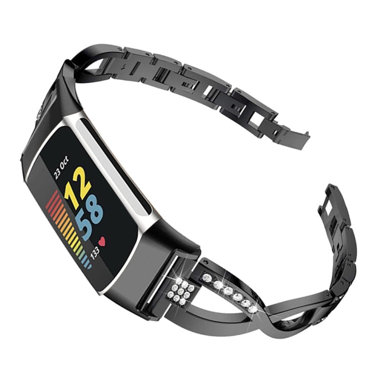 For Fitbit Charge 2 Diamond Metal Watch Band(Black)