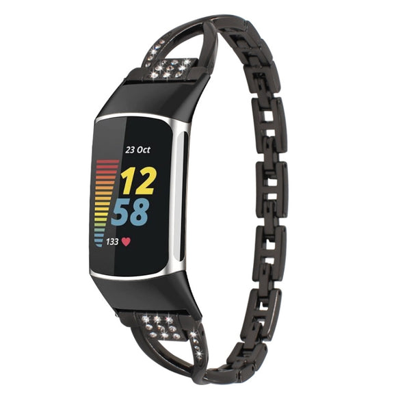 For Fitbit Charge 2 Diamond Metal Watch Band(Black)