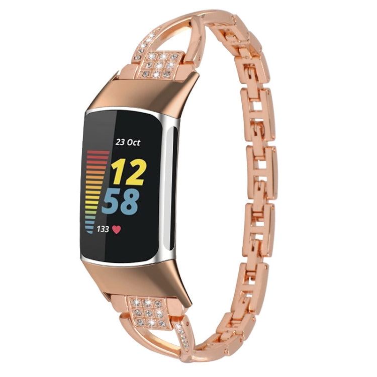 For Fitbit Charge 2 Diamond Metal Watch Band(Rose Gold)