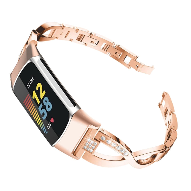 For Fitbit Charge 2 Diamond Metal Watch Band(Rose Gold)